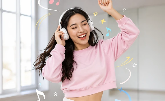 音楽を聴きながら踊る女性